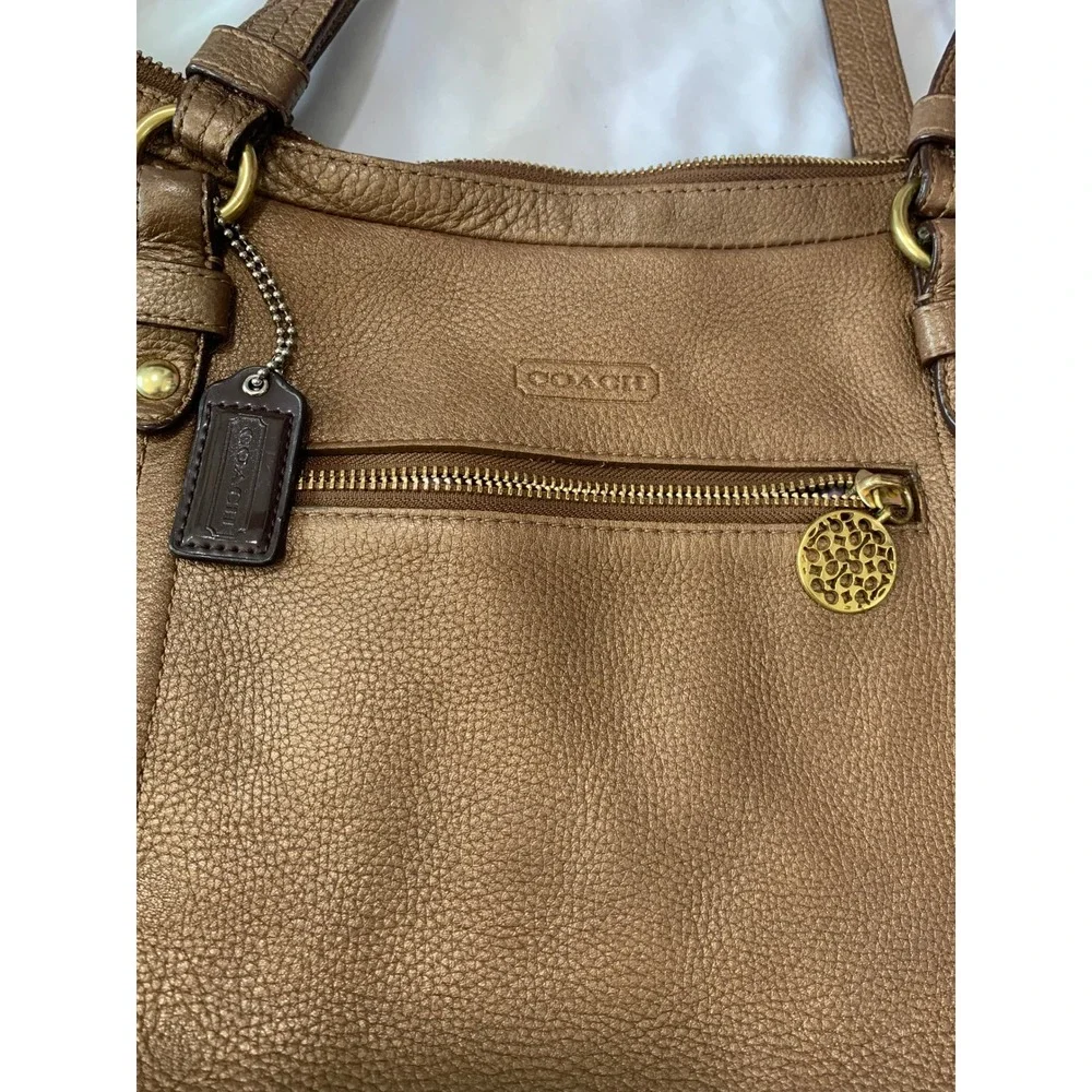 Coach Metallic Bronze Pebbled Leather Hobo Shoulder Bag Lilac Liner Brass HW#899